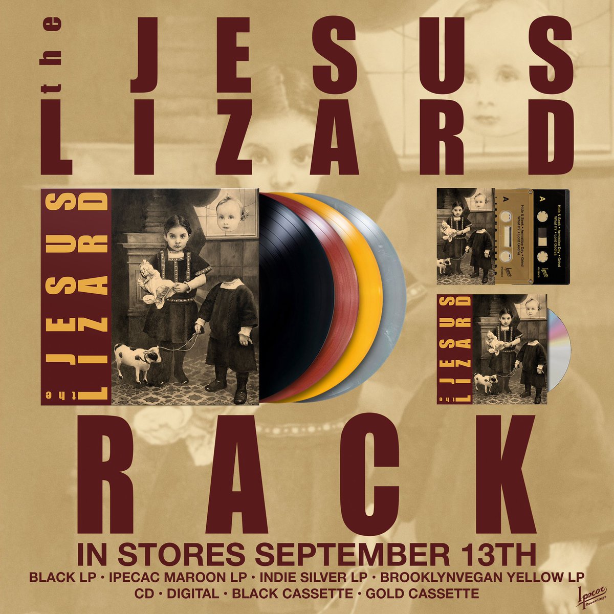 IpecacRec's tweet photo. In a blast of splinters and mayhem, the Jesus Lizard have busted loose with their first album in over a quarter century. RACK will be unleashed on Sept 13th!

Check out the first single “Hide &amp; Seek”, tour dates through 2025 and pre-order the album at https://t.co/Hx0CcjREDI https://t.co/ydJqzWxRBU