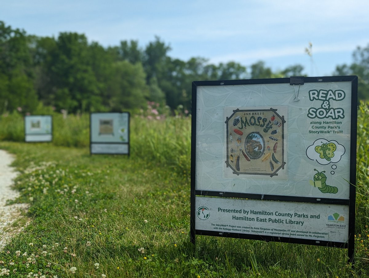 Our June StoryWalk book is Mossy by Jan Brett! 
StoryWalk is presented to you in partnership with Hamilton East Public Library. StoryWalk allows visitors to enjoy a story while strolling one of our beautiful trails. Be sure to visit StoryWalk at Strawtown Koteewi park this season