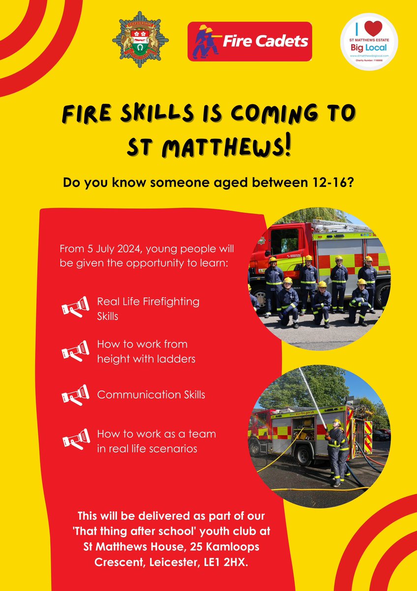 StMatthewsBL's tweet photo. We working with our friends at @LeicsFireRescue to deliver this amazing opportunity to local young people who attend ‘ That thing after school’ youth club. Get in touch if you are interested 

@LisaWilkinsonLW @LPEastLeics @VR_Network @LocalTrust https://t.co/cHGS9Bg5Ux