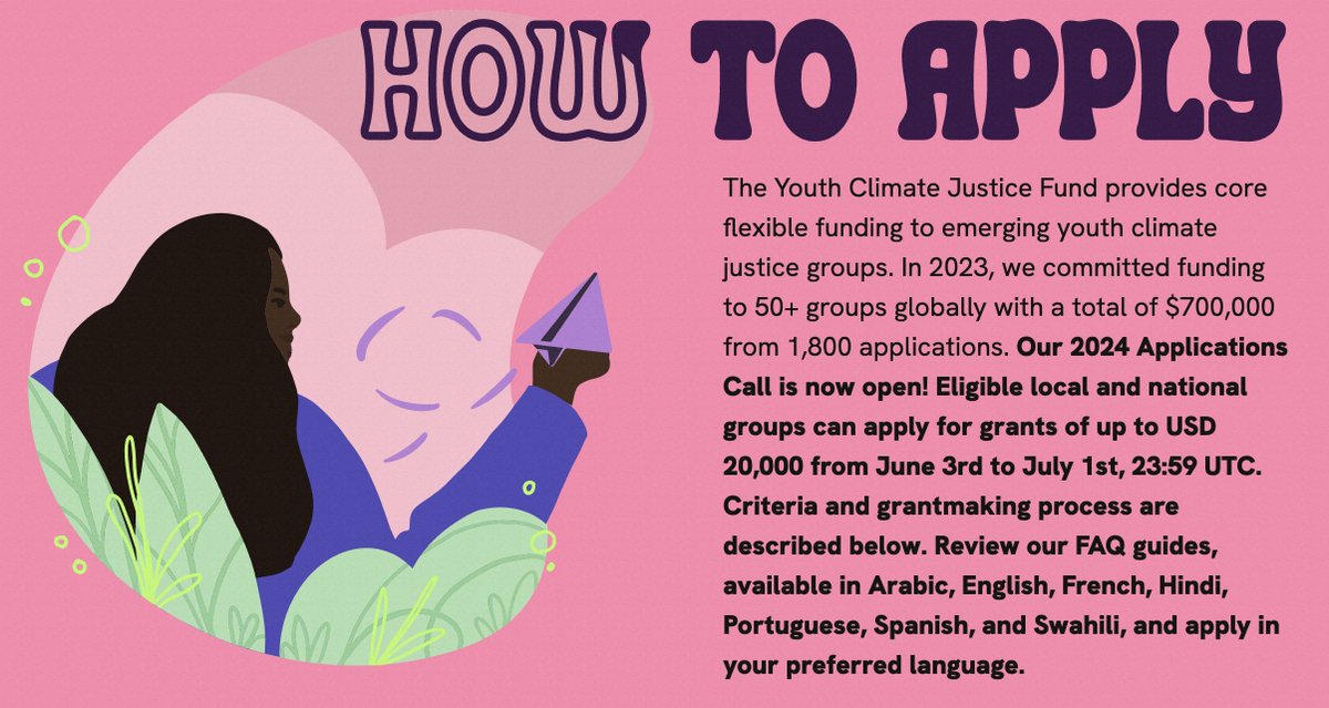 📢 Applications for the Youth Climate Justice Fund are open! Their grants support grassroots, youth-led movements driving #ClimateAction and socio-environmental justice. 

🗓️ Deadline: 1 July 2024 

Learn more and apply here 👇
ycjf.org/how-to-apply