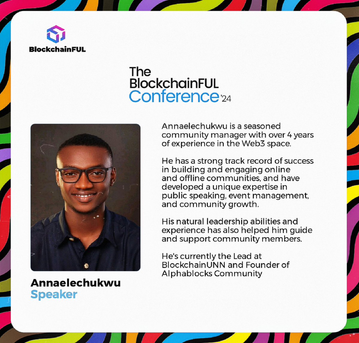 BlockchainFul's tweet photo. We're thrilled to announce @NdukaAnthonyA as speaker at the BlockchainFUL conference in Lokoja!    

Secure your spot today!   

 #BlockchainFULconference24 https://t.co/MFOcScXtL4