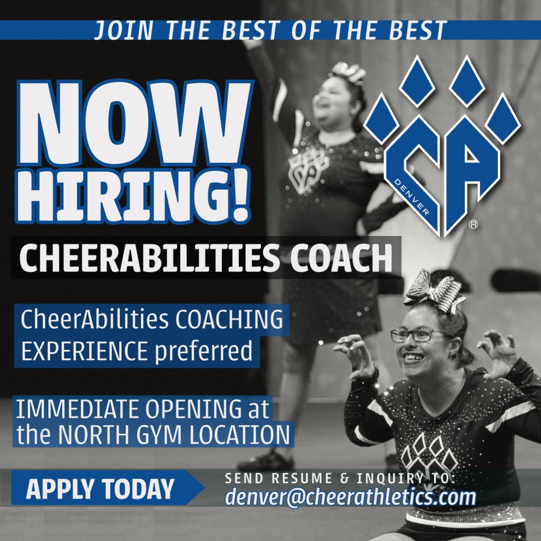 ca_denverco's tweet photo. Join The Best Of The Best!
We are looking for an experienced coach for our incredibly talented and competitive CheerAbilities team.

Send inquiries to denver@cheerathletics.com https://t.co/lBcDC4up4L