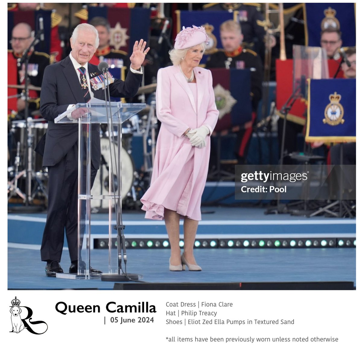 Remisagoodboy's tweet photo. A photo of the King and Queen today, as they paid tribute to veterans at a very moving 80th anniversary D-Day memorial event.
Her Majesty wore this ensemble last year and on their visit to France #KingCharlesIII #QueenCamilla https://t.co/iYF9VI5CKb