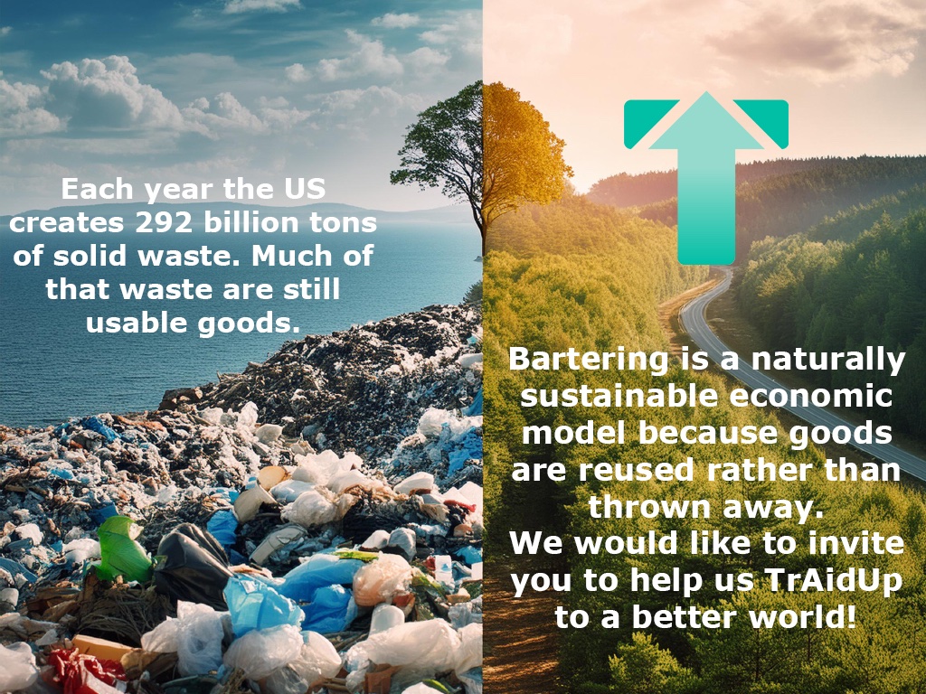 Traid_up's tweet image. What if we told you that TrAidUp could help you get what you want/need, save your bank account, AND save the environment? traidup.com #traidup #sustainability #SustainableTech #barter #bartereconomy #trade #traiduptoabetterworld