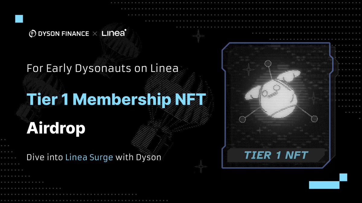 🎊 Attention, Lineans! We will airdrop 10 Tier 1 Membership NFTs to our most dedicated users on <a href="/LineaBuild/">Linea.eth</a>! 💫

🥇 Tier 1 NFTs represent the highest node in Dyson's Membership Program, allowing you to earn $DYSN with the highest efficiency.

Learn how to get the airdrop 🧵⤵️