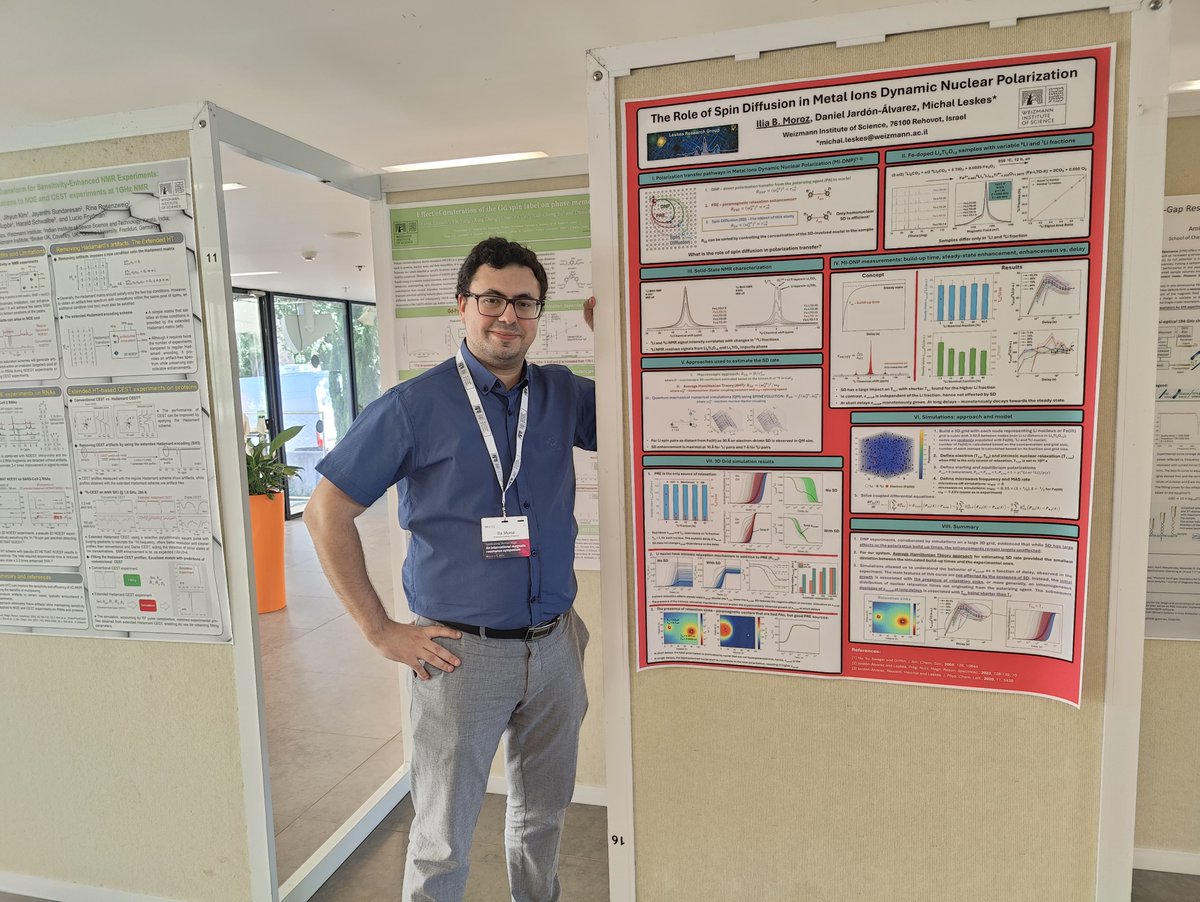 Ilia Moroz (@iliamoroz92) on Twitter photo Happy to present my work on Spin Diffusion in Metal-Ion DNP at the Symposium in memory of Shimon Vega - an NMR Legend, a great Mentor, and a PhD supervisor of my postdoc advisor <a href="/michal_leskes/">Michal Leskes</a>.
Big thanks to my co-authors - <a href="/dani_jardon/">Daniel Jardon Alvarez</a> and <a href="/michal_leskes/">Michal Leskes</a>! Happy to present my work on Spin Diffusion in Metal-Ion DNP at the Symposium in memory of Shimon Vega - an NMR Legend, a great Mentor, and a PhD supervisor of my postdoc advisor <a href="/michal_leskes/">Michal Leskes</a>.
Big thanks to my co-authors - <a href="/dani_jardon/">Daniel Jardon Alvarez</a> and <a href="/michal_leskes/">Michal Leskes</a>!