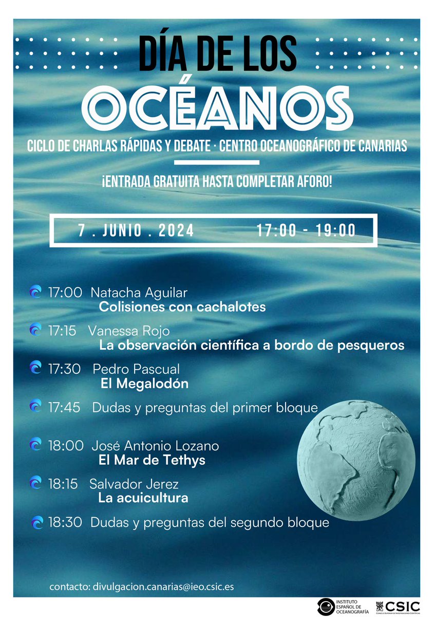 ieo_canarias's tweet photo. 💙🙌Este viernes, con motivo del #díamundialdelosocéanos te invitamos a este ciclo de charlas cortas + debate🗣️de la mano de expert@s de nuestro centro sobre estos interesantes temas👏¡Te esperamos!🤩Entrada gratuita hasta completar el aforo👌 https://t.co/dQAbpvm1in