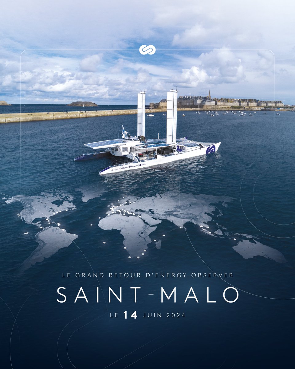 energy_observer's tweet photo. Après 68000 milles nautiques parcourus, soit + de 3x le tour de la🌍, 50 pays visités, 101 escales, le navire #EnergyObserver sera définitivement de retour le 14 juin à Saint-Malo. Ne manquez pas les détails à venir pour suivre ce grand retour en live !
#exploringpositiveenergies https://t.co/ekNeey0MY2