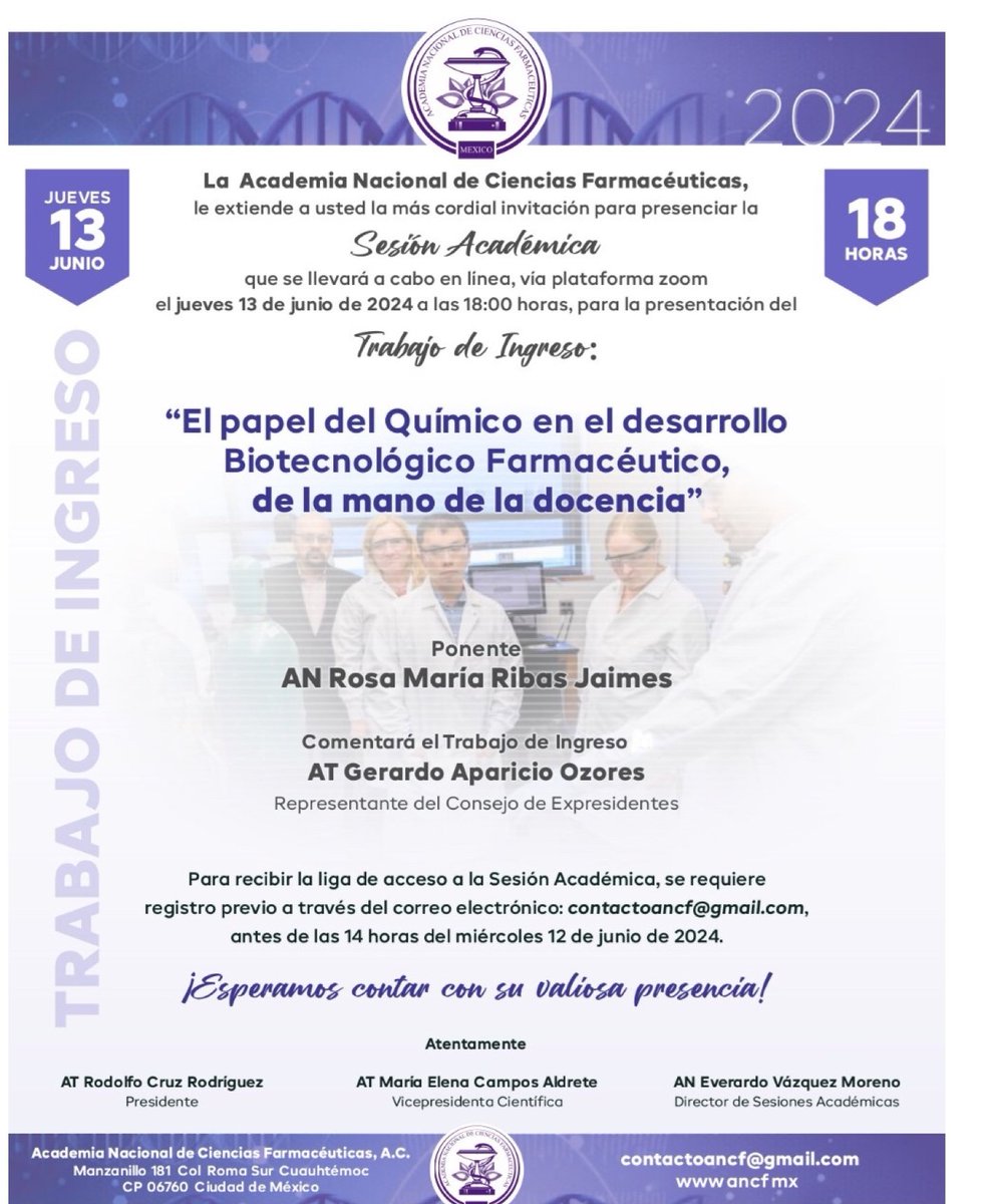 tolteca59's tweet photo. Una cordial invitación a nuestra próxima Sesión de nuestra Academia Nacional de Ciencias Farmacéuticas.
El evento es en línea y sin costo. https://t.co/VsnIkma87u