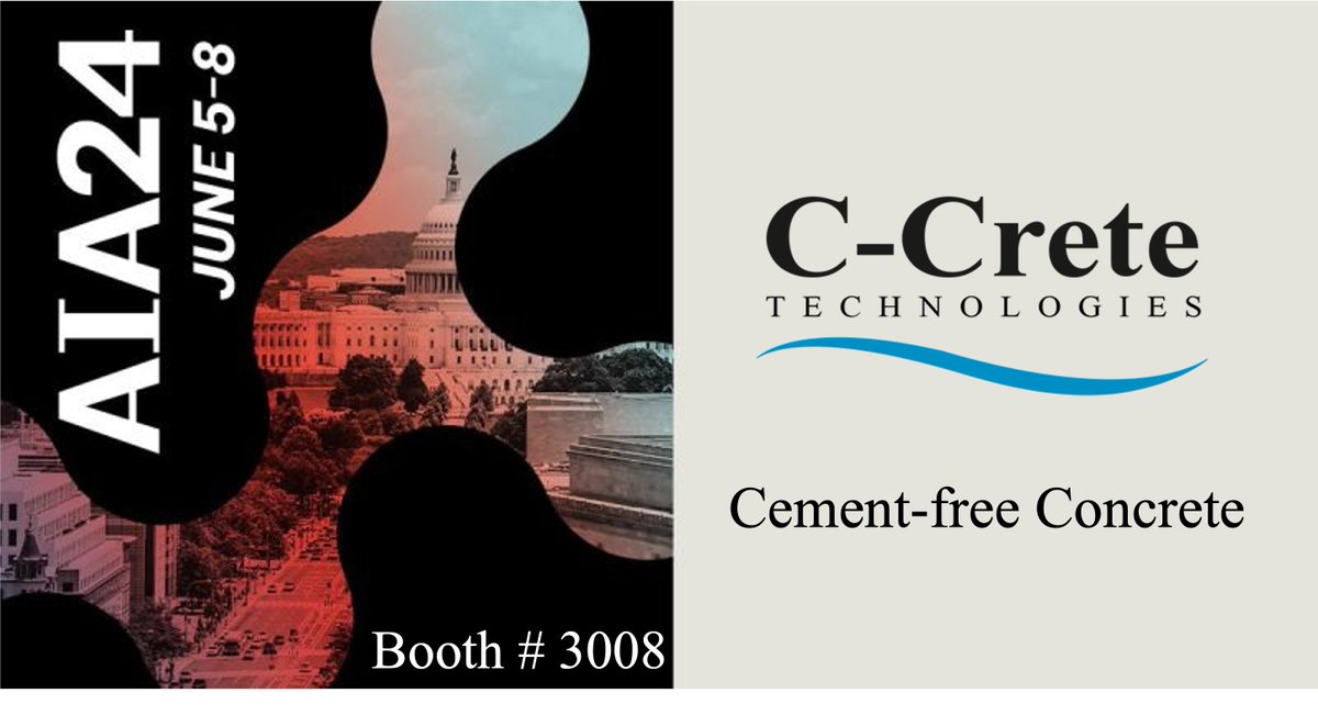 CCreteTech's tweet photo. C-Crete is presenting Cement-free Concrete product at the American Institute of Architects (AIA) Conference this week in Washington, DC. Stop by our booth # 3008 to learn more and discuss synergies with your construction projects with low carbon goals. https://t.co/4OGs1plBqN