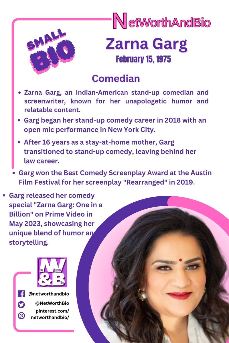 NetWorthBio's tweet photo. From law to laughter, Zarna Garg's journey is a must-read 🎤💸 Discover how she turned her passion into a successful career and what's her net worth.🎤💸

https://t.co/4aPSMagHbK

#ZarnaGarg #Comedy #networthandbio #nethworth #CelebrityNetWorth #CelebrityBio https://t.co/YXE68MH9wr