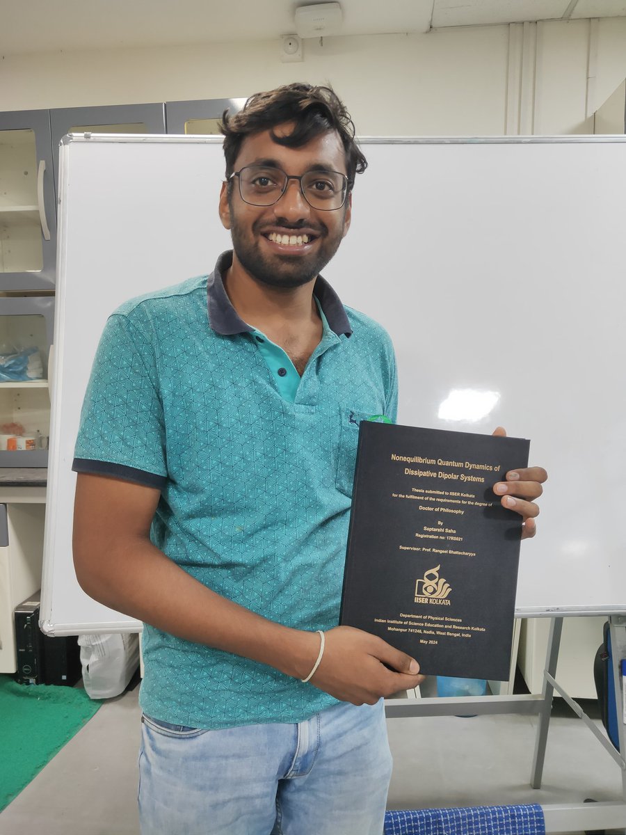 SpinLab_IISERK's tweet image. Congratulations to Dr. Saptarshi Saha!

We&apos;re thrilled to announce the successful PhD thesis defence of Saptarshi Saha, who is now officially Dr. Saha!

Title of thesis: Nonequilibrium quantum dynamics of dissipative dipolar systems.