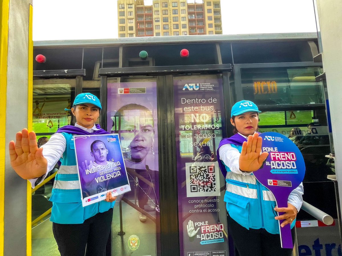 ATU_GobPeru's tweet photo. Hoy lanzamos la campaña multisectorial ‘Ponle #FrenoAlAcoso’ con el fin de promover espacios seguros y mitigar el acoso sexual en las estaciones y buses del @Metropolitano_L. https://t.co/nYfp4uvLws