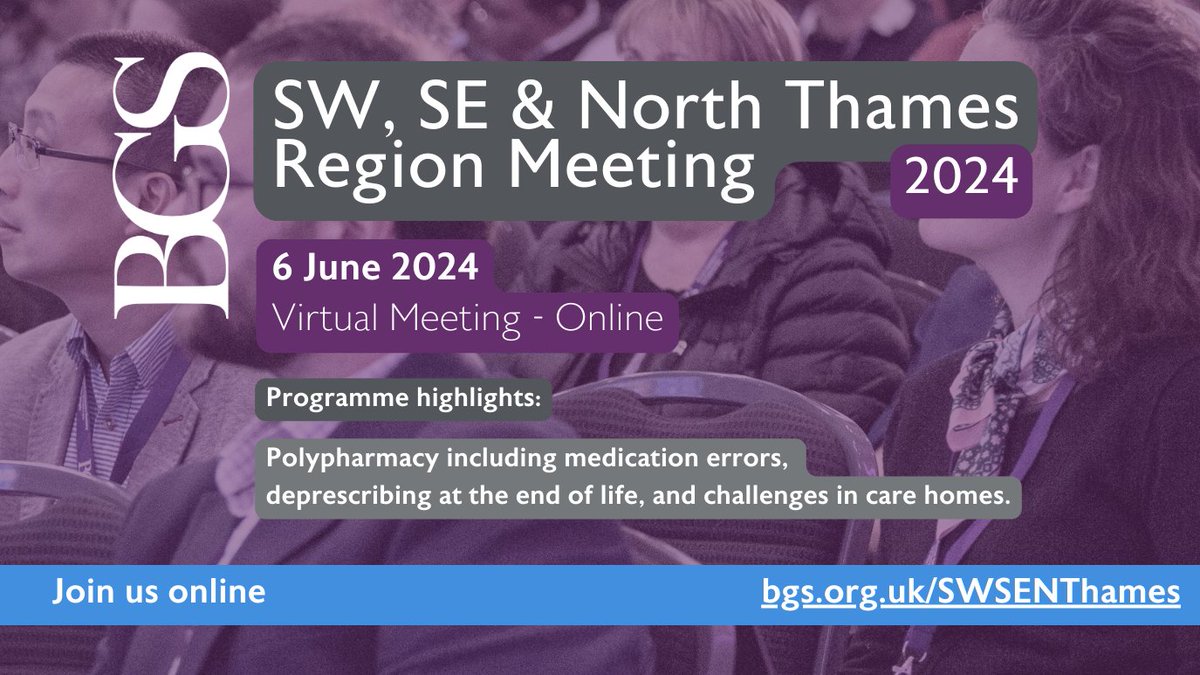 Our South West, South East &amp; North Thames Region Meeting is tomorrow, open for attendees from near and far. 2024 focuses on medicine optimisation and polypharmacy. We look forward to hearing from all of our speakers. Full details and programme at bgs.org.uk/SWSENThames #BGSConf