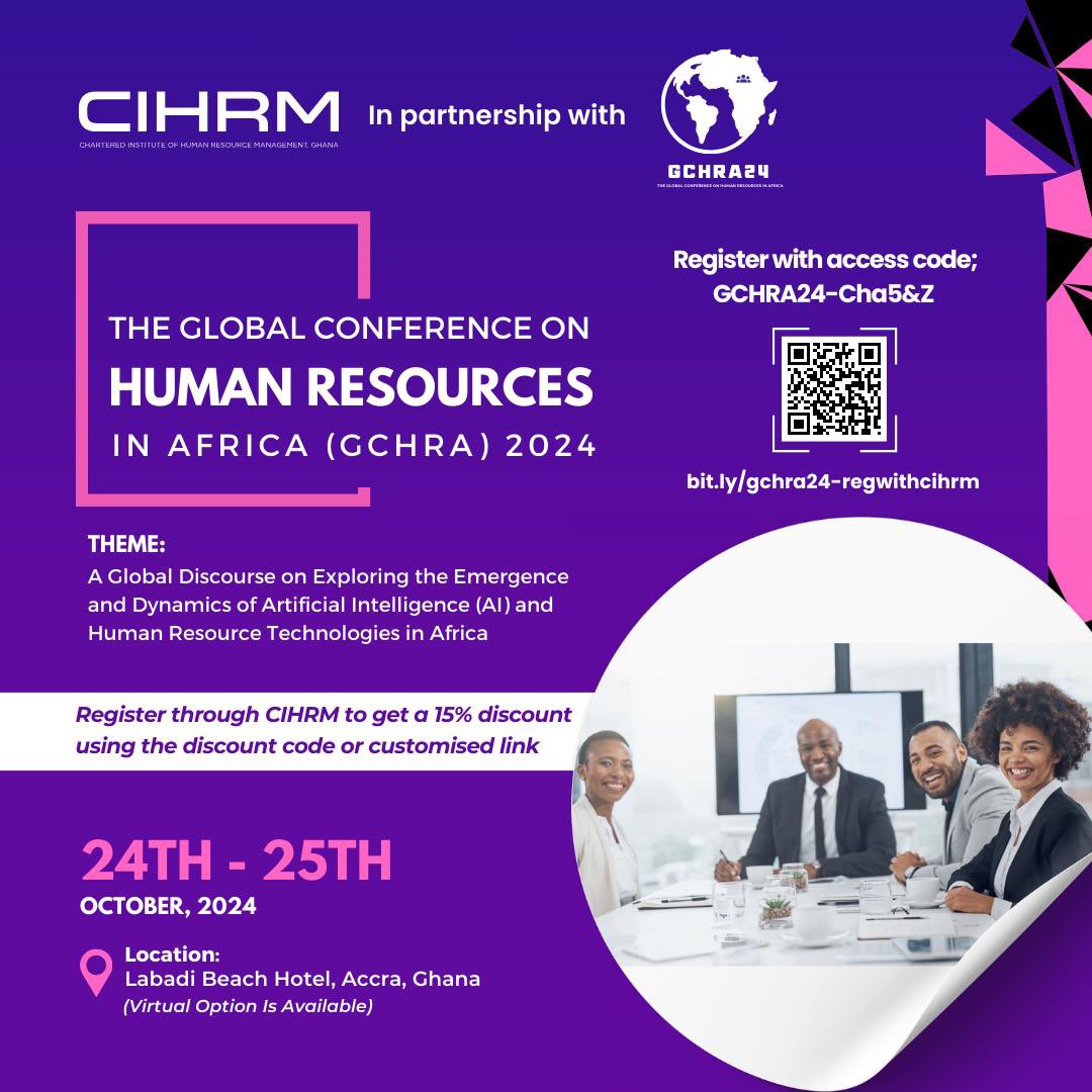 Excited to announce our partnership w/ <a href="/CIHRMghana/">Chartered Institute of Human Resource Management</a>, 𝐭𝐡𝐞 𝐚𝐮𝐭𝐡𝐨𝐫𝐢𝐳𝐞𝐝 𝐢𝐧𝐬𝐭𝐢𝐭𝐮𝐭𝐢𝐨𝐧 𝐟𝐨𝐫 𝐫𝐞𝐠𝐮𝐥𝐚𝐭𝐢𝐧𝐠 𝐇𝐑 𝐩𝐫𝐚𝐜𝐭𝐢𝐜𝐞𝐬 in the country where the inaugural <a href="/GCHRAfrica/">Global Conference HR in Africa (GCHRA) 🌍</a> will take place

Explore more gchrafrica.com

#GCHRA #GCHRA24 #africa