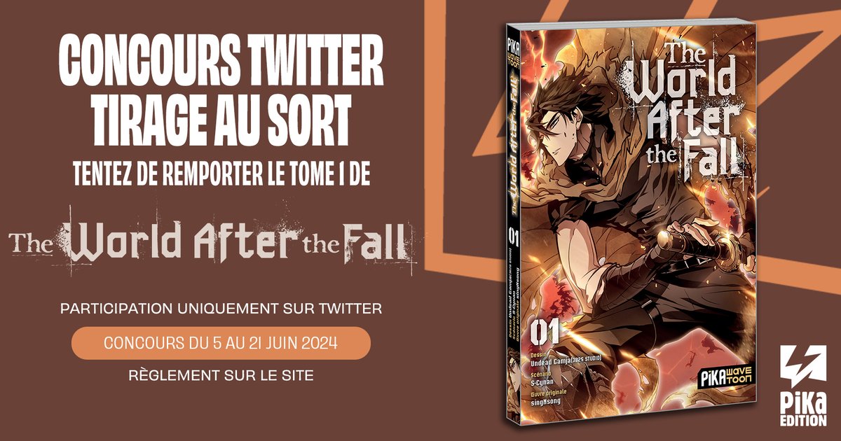 pikaedition's tweet photo. [CONCOURS]
⭐️À l'occasion de la sortie du tome 1 de "The World After The Fall" en librairie le 19 juin, tentez d'en remporter un exemplaire !⭐️
Pour participer:  
1⃣ Abonnez-vous à @pikaedition
2⃣Likez et repostez cette publication🔁

Bonne chance à tous ! https://t.co/XXVzUC12Pr