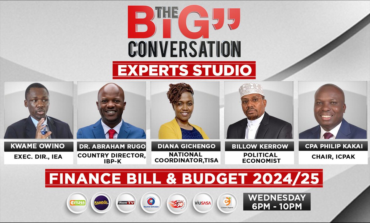TISAKenya's tweet photo. 📢 We've got plans for you! #TONIGHT

Join our Executive Director, @dianagichengo, on The Big Conversation across RMS stations: @citizentvkenya, @RAMOGI1TV, @inoorotv, @RadioCitizenFM, &amp; @HOT96. We will be discussing the #FinanceBill2024 &amp; Budget Estimates 2024/25. Don’t miss it! https://t.co/8ErDfQ64Nw