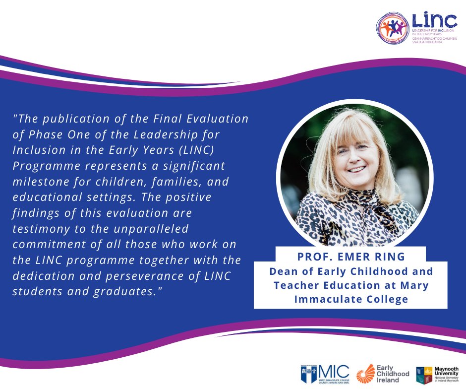 LINC_programme's tweet photo. Join us online at 4pm tomorrow, Thursday, June 6th, to hear Prof. Emer Ring, Dean of Early Childhood and Teacher Education at @MICLimerick, speak at the launch of the Final Evaluation of Phase One of the LINC Programme (2016-2020). 📅

Register➡️https://t.co/ITkM6hrkVP https://t.co/d30FUWOpXx