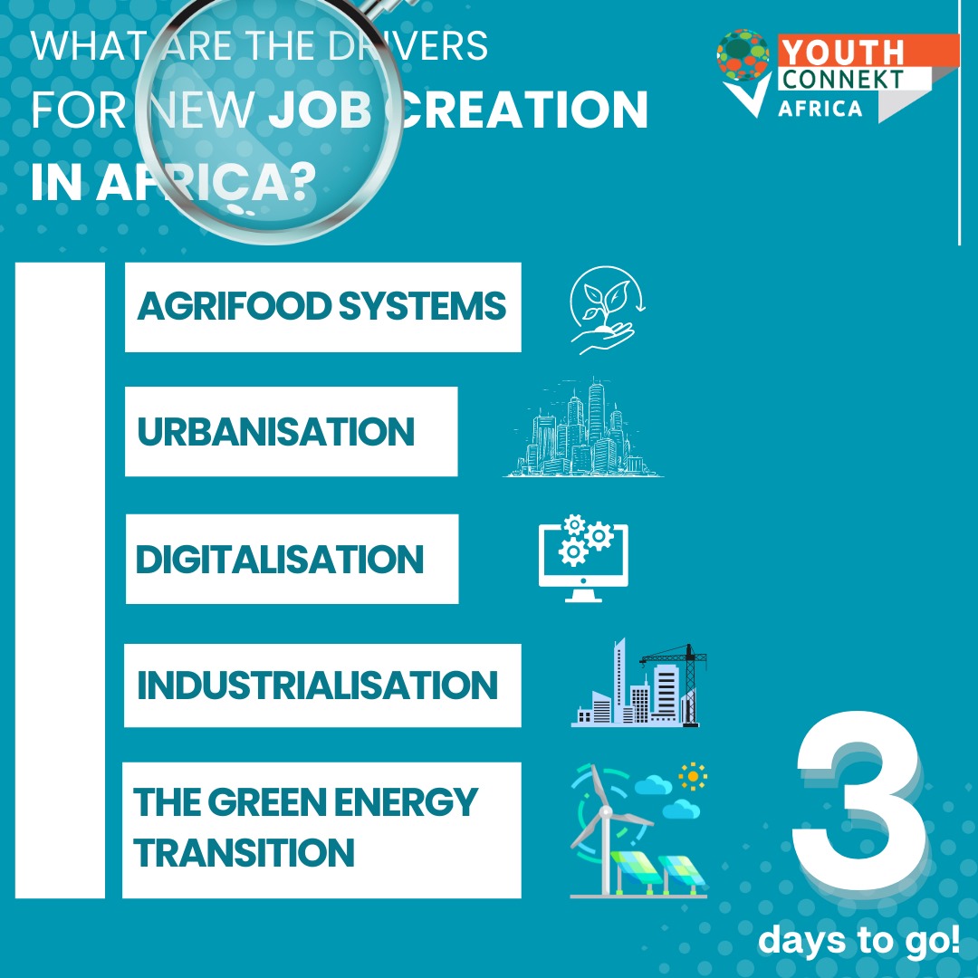 As we reflect on 🌍 Africa's skilling challenge, we're prompted to ask: where will new jobs for youth come from? We've identified five top drivers of new job. 👇

What are yours?  

Day 3 of our countdown.  #YearOfEducation #Agenda2063 #AfricaWeWant