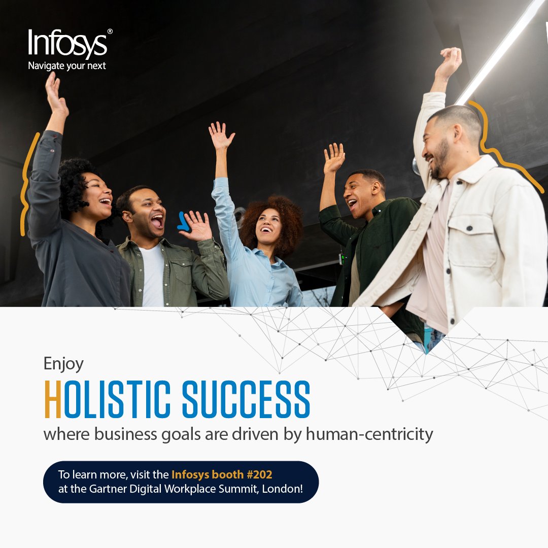 Infosys's tweet photo. Happy, thriving employees in a flexible hybrid world?
✅ Infosys makes it real with Humanizing Experiences! #GartnerDW #NextAtWork Visit booth #202 and transform your business.
Click here to know more ➡️https://t.co/kGLCaiJMil https://t.co/yXp0rqLwmJ