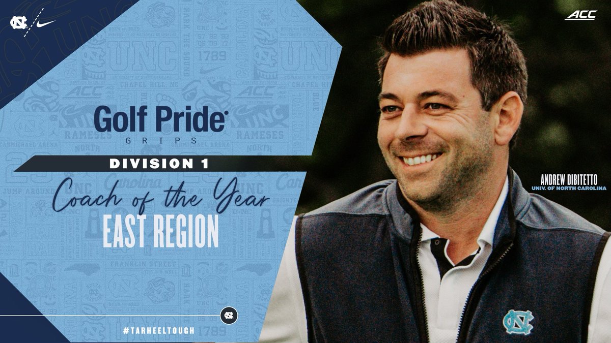UNCmensGolf's tweet photo. 22 tournament titles, 19 All-Americas, 17 All-ACC honors and now the 2024 GCAA District East Coach of the Year! #GoHeels https://t.co/fXrhlAFWcG