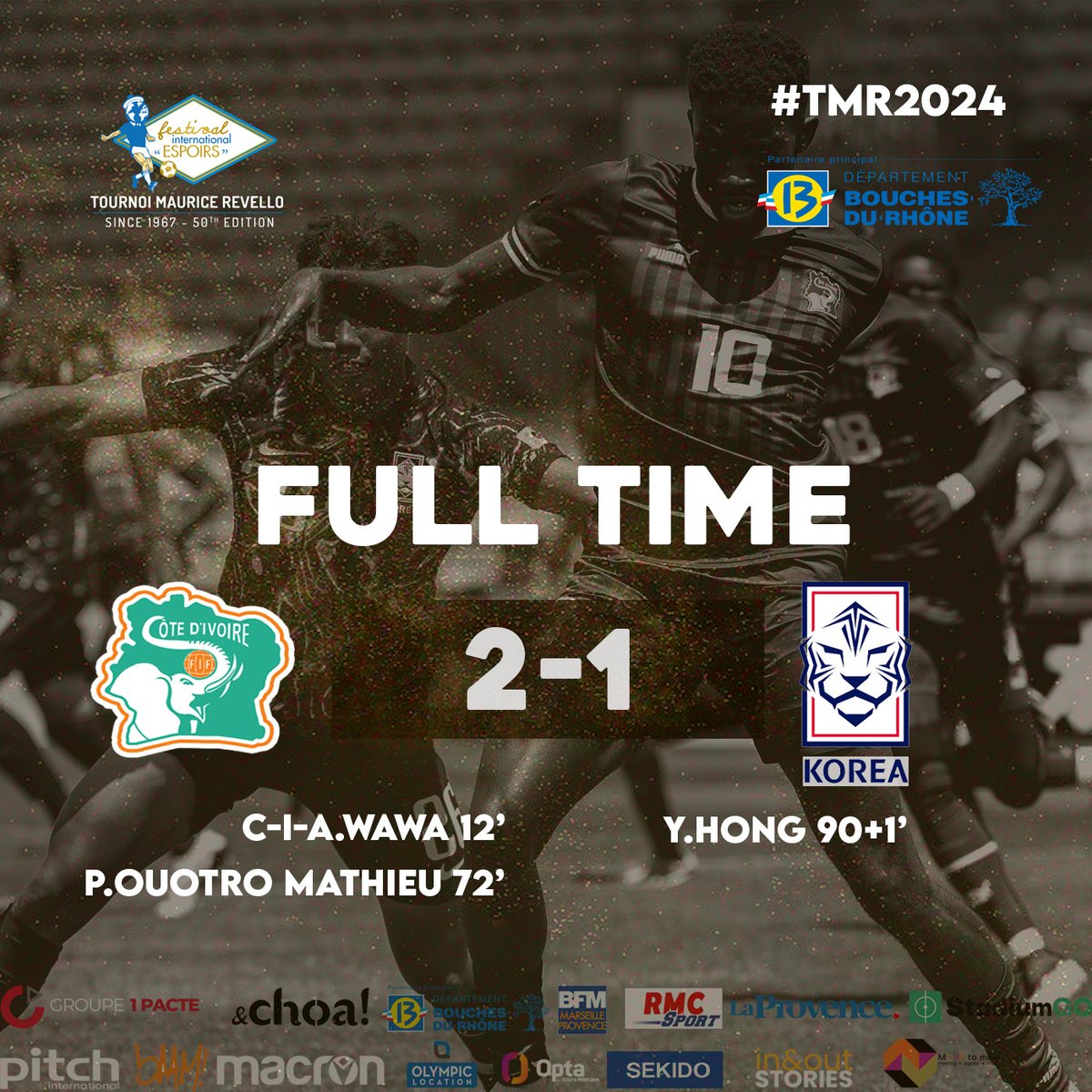 TournoiMRevello's tweet photo. โฑ๏ธ90' | #CIVKOR ๐จ๐ฎ๐ฐ๐ท
Ivory Coast wins the match and takes first place in group A !
๐จ๐ฎ IVORY COAST (@FIFCI_tweet) 2โฃ-1โฃ๐ฐ๐ท REPUBLIC KOREA (@theKFA)
โฝ C-I-A.Wawa 12' ๐จ๐ฎ
โฝ P.Ouotro Mathieu 72' ๐จ๐ฎ
โฝ Y.Hong 90+1'๐ฐ๐ท
#TMR2024 https://t.co/6pQfWDSkb0