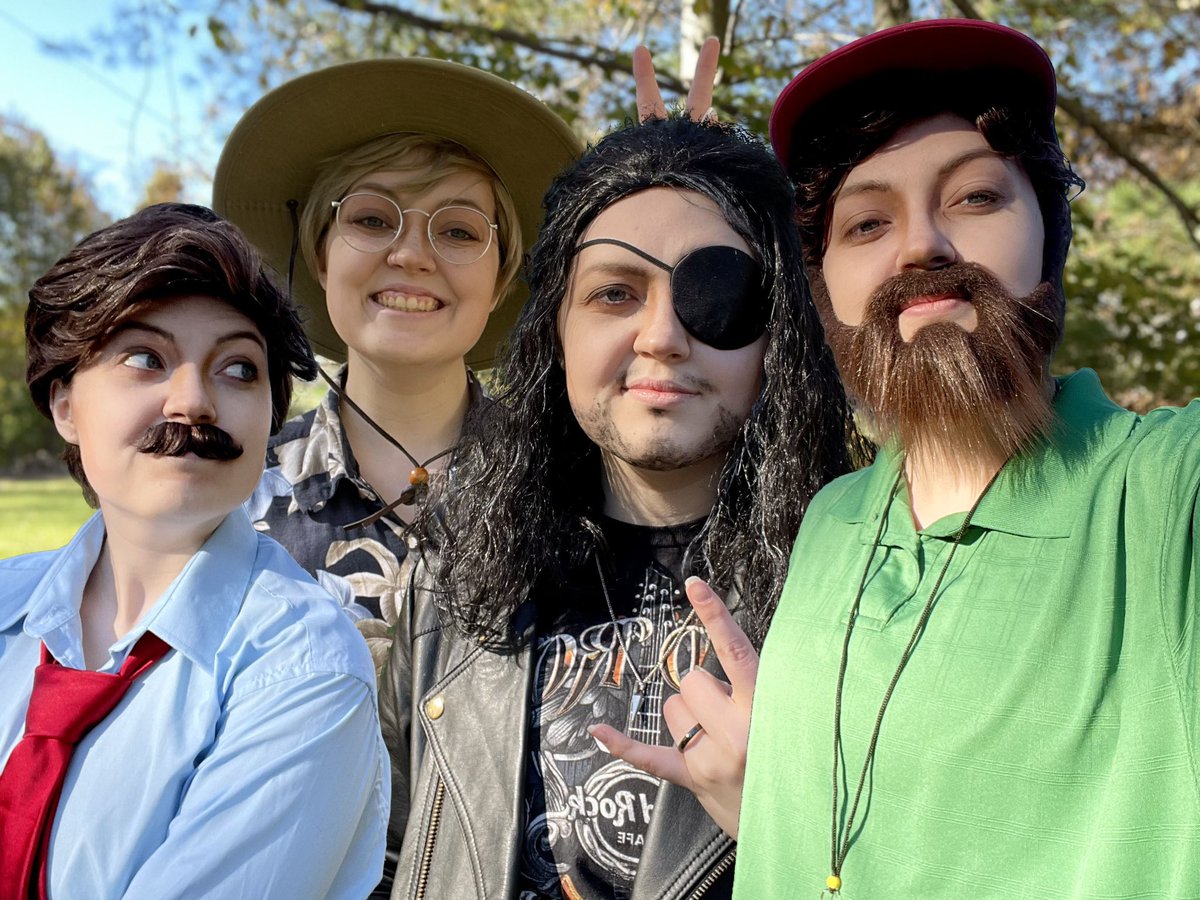 evenmoredice's tweet photo. In honor of the @dungeonsanddads live show tonight, here’s a picture of me as ALL the dads that I did for the doodlers on three fanzine that I forgot to ever actually post lmao. Hyped for the show tonight! #dungeonsanddaddies #dndads https://t.co/a8Cs6E27bL