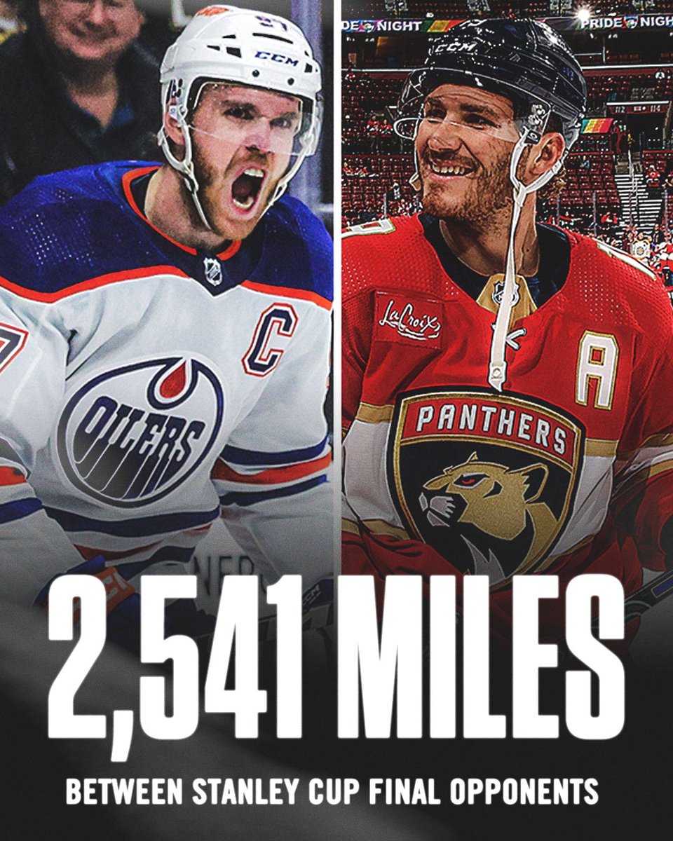 espn's tweet photo. Edmonton and Florida own the furthest distance between two teams in a Stanley Cup Final all-time 😳 https://t.co/4CaWNsP4Ft