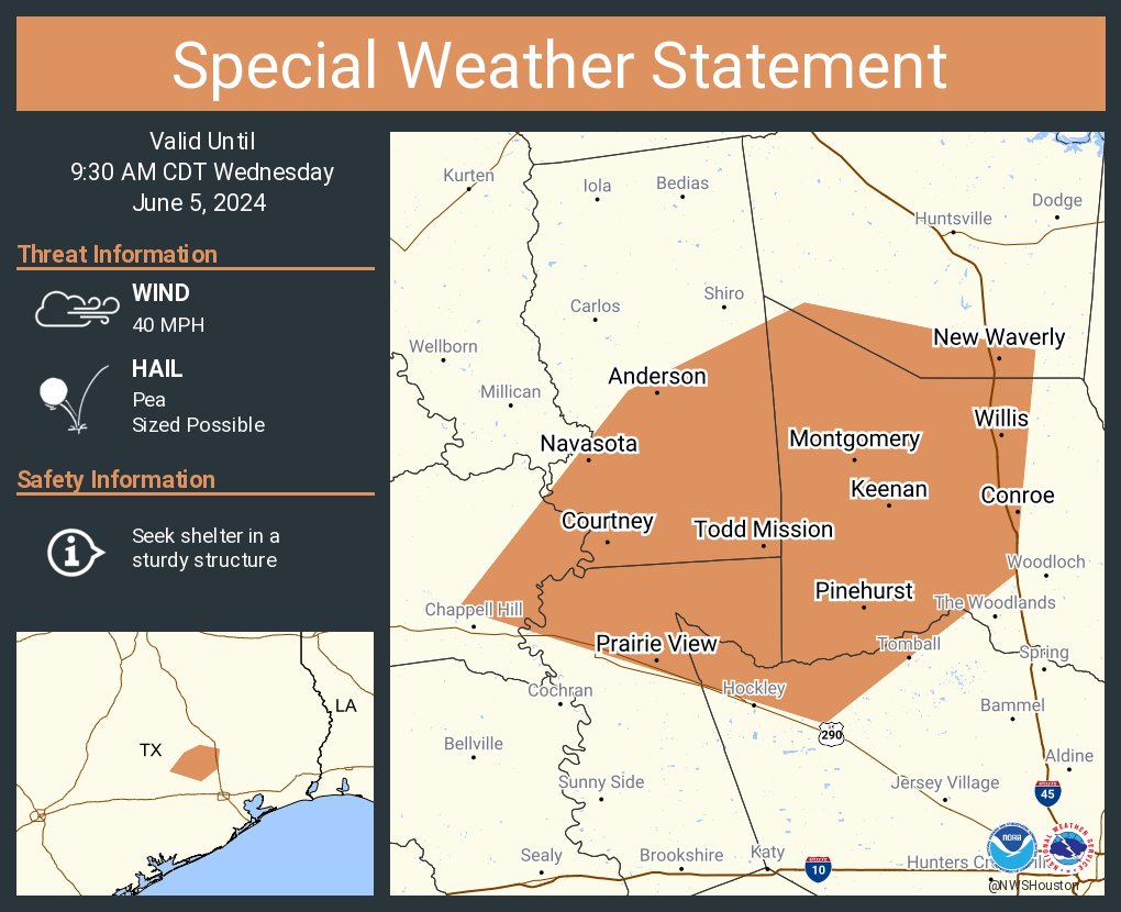 A special weather statement has been issued for Conroe TX, Navasota TX ...