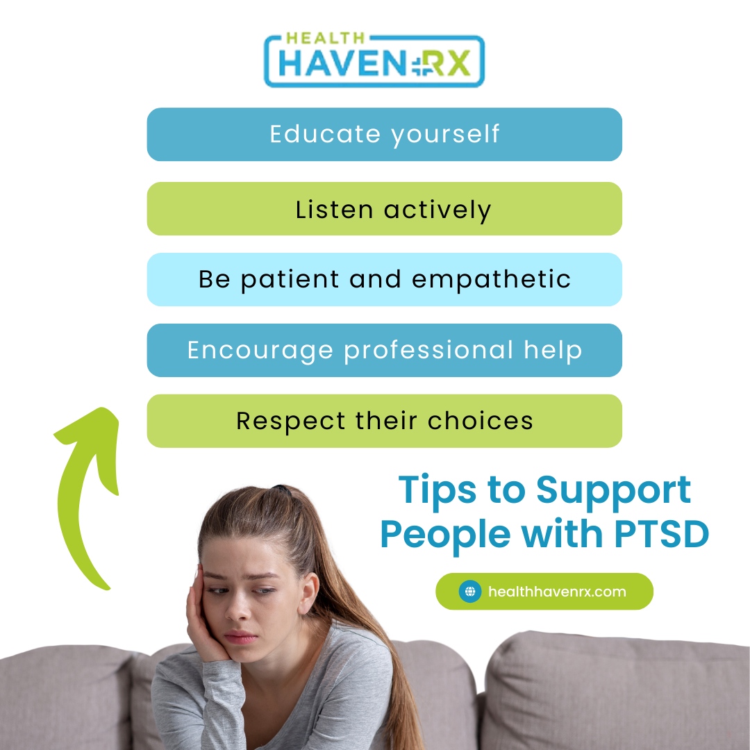 Supporting someone with PTSD can be challenging but immensely beneficial for their well-being. This National PTSD Awareness Month, let’s aim to support those battling silent battles. 💙

#havenrx #pharmacy #valuebasedcare #digitalpharmacy #pharmacist #medicine #health #healthcare