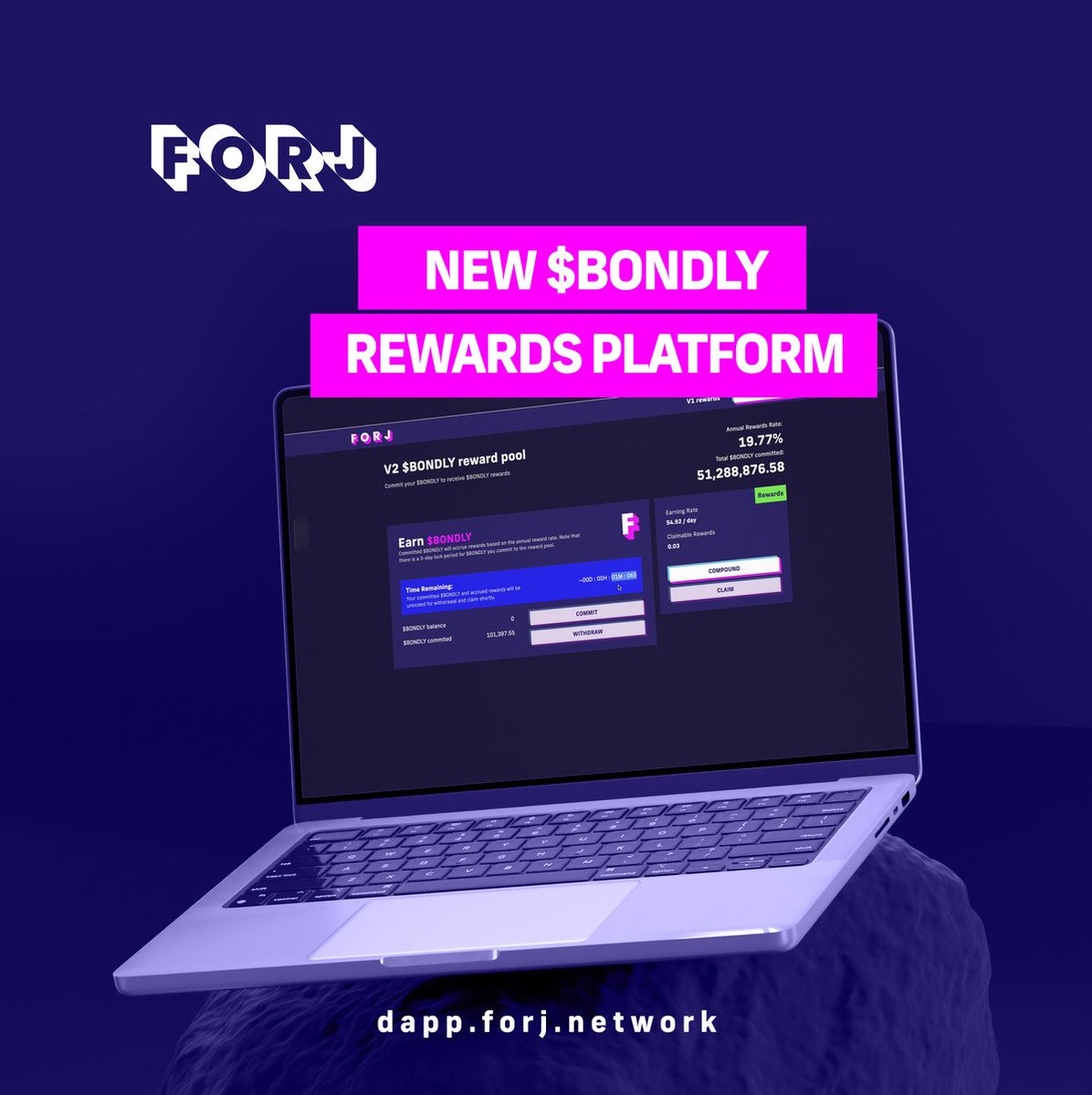 Hello rewards, goodbye xBONDLY! 🌟

Our new $BONDLY rewards platform is live on Ethereum, replacing existing pools on BNB and Ethereum.

Double rewards for the first 3 months to celebrate our community. 🎉

Swap now for a smoother way to earn $BONDLY. 💰

dapp.forj.network