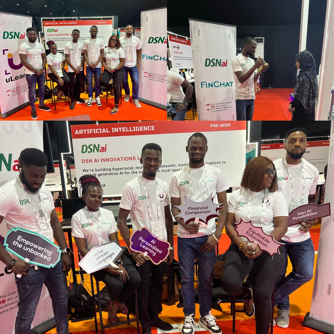 dsn_ai_network's tweet photo. Today, we are recapping our moments at #GITEXAfrica!

Our 7-man team proudly represented us at #GITEXAfrica, where we showcased our Afrocentric LLM-enabled solutions, including #Afrollm, #uLearn and #Finchat.

The event featured about 1,400 tech leaders from across Africa, displaying groundbreaking innovations driving the continent’s digital transformation. This highlights Africa’s tech community as the next big thing on the global stage.

Each day of the event was power-packed with fulfilling interactions with tech giants and leaders from all over the world.

Notable visitors to our stand included the Honourable Minister of State for Health in Nigeria, @DrTunjiAlausa, the Director General of @NITDANigeria, @KashifuInuwa, and the Lagos State Commissioner for Health, @ProfAkinAbayomi, along with their teams. We discussed our AI-powered micro planning Health Chatbot and demonstrated how our LLM-enabled products are addressing challenges in health, education, and financial sectors.

A major highlight was our founder, @bayoadekanmbi, facilitating two sessions on the use and application of Generative AI for business leaders, organizations, and governments.

Additionally, as a key player in Nigeria’s tech community, we are excited about the announcement of #GITEXNigeria 2025, which will feature AI Everything, Future Finance, Health Tech 5.0, and North Star Startups and Scaleups.

Thank you to everyone who visited our stand. We look forward to continuing our discussions on ways we can partner and collaborate to elevate the Africa Tech community on the world stage.

#DSNaiatGITEXAFRICA #dsnai #datascientistsnetwork #datasciencenigeria #dsn #marrakech #gitexafricamorocco