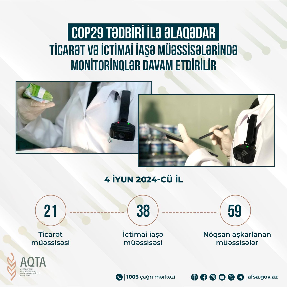 afsa_gov_az's tweet photo. COP29 tədbiri ilə əlaqədar ticarət və ictimai iaşə müəssisələrində monitorinqlər davam etdirilir

Ətraflı - https://t.co/hWdmX8e9fk

#AQTA #COP29Azerbaijan #QidaTəhlükəsizliyi #Monitorinq https://t.co/yZF1sdFr15