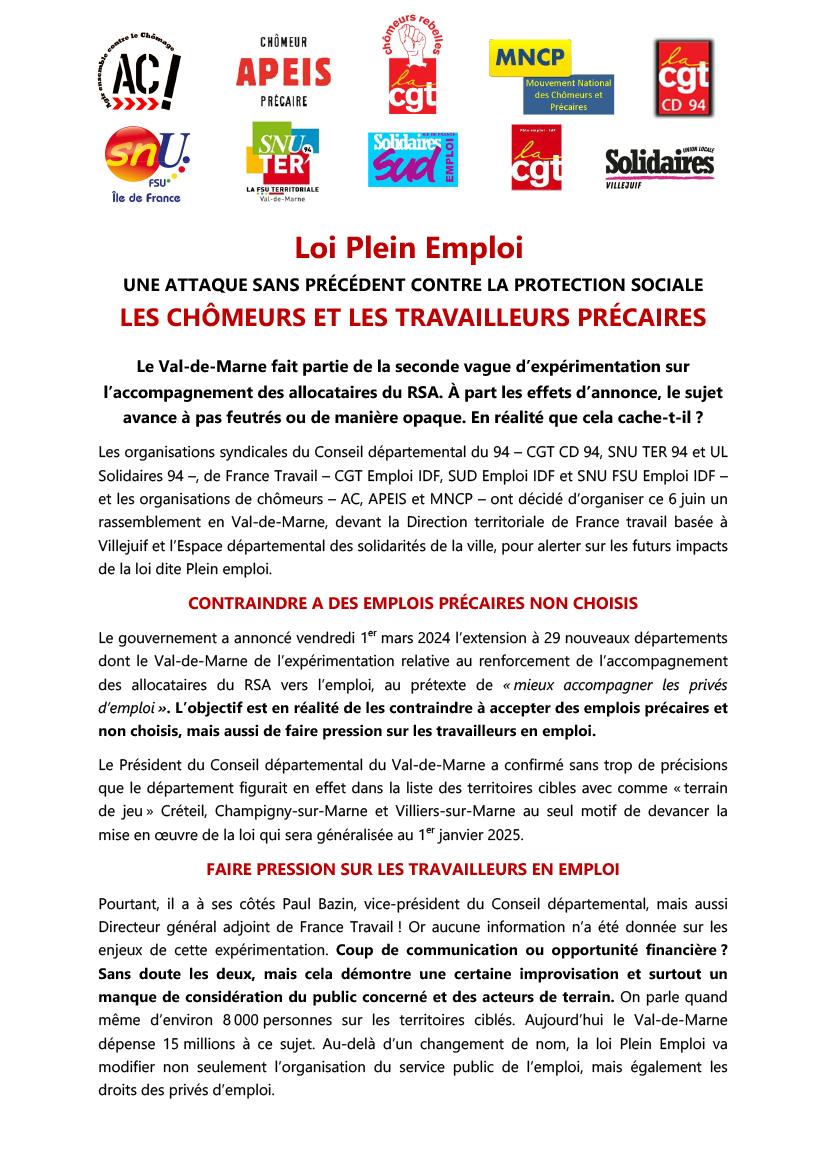 G_Bourdic's tweet photo. ✊Contre la #LoiPleinEmploi ! ✊
Total soutien à la #mobilisation #unitaire de ce 6 juin : #Rassemblement à 9h30 à @VilleVillejuif
@CNTPEP_CGT @cgtpeidf @lacgtcommunique https://t.co/9Nc6DCzpvj