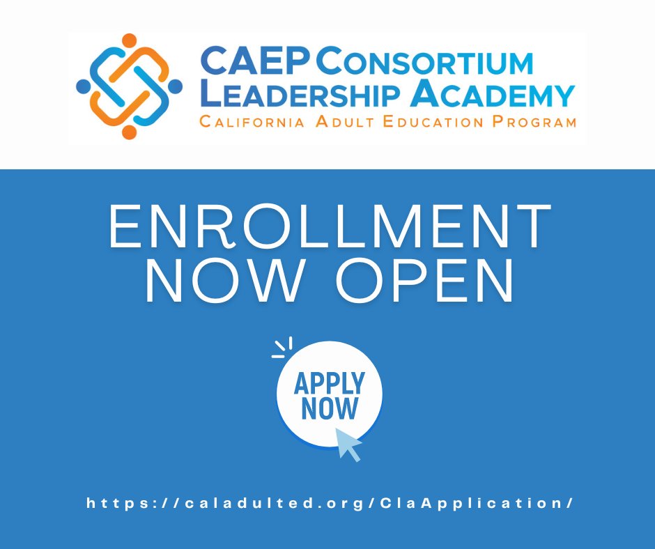 Apply Today! 💥

The CAEP Consortium Leadership Academy is a new program created to build the capacity of consortia leads, directors, and co-chairs to effectively lead their consortium through a student-centered leadership approach.

ow.ly/UQS950QRw3m

#AdultEdu #CAEP