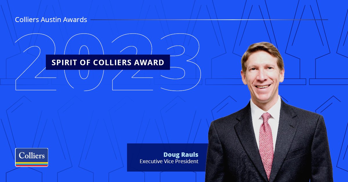 Colliers_ATX's tweet photo. Big congratulations to Doug Rauls for receiving the 2023 Spirit of Colliers Award! 🏆
Doug works tirelessly to provide his clients with best-in-class service and he consistently looks for opportunities to collab with all members of the Austin office. #AustinCRE #SpiritOfColliers https://t.co/d2WhxaKiXX