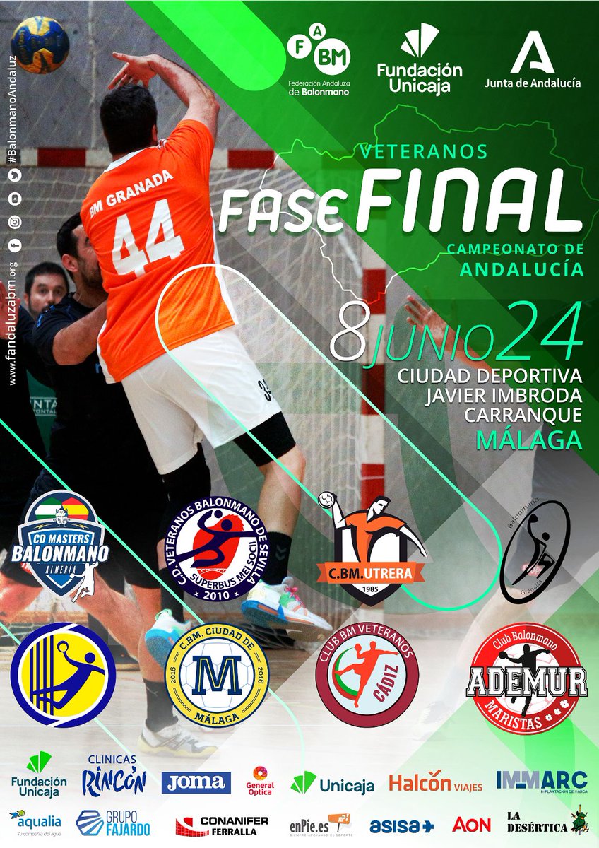 FAndaluzaBM's tweet photo. 🙌 Málaga se prepara para acoger este sábado la 𝑭𝑨𝑺𝑬 𝑭𝑰𝑵𝑨𝑳 del #CtoAndalucíaVeteranos 💪🤾‍♂️

✅ @VBMSEVILLA
✅ #CDMastersAlmería
✅ @BMCiudadDMalaga
✅ #VeteranosCádiz
✅ @CbmUtrera
✅ @BMGRVeteranos
✅ @CBMPAN
✅ @ademur_

#BalonmanoAndalucía https://t.co/RyHU8qgIm7