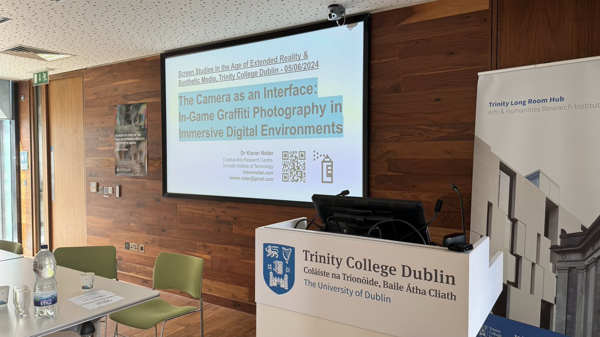 kierannolan's tweet photo. I presented my research talk ‘The Camera as an Interface: In-Game Graffiti Photography in Immersive Digital Environments’ at @tcddublin’s Long Room Hub today for Screen Studies in the Age of XR and Synthetic Media #SSXR. Many thanks to the conference organisers and all involved. https://t.co/cZY3WbJWT6