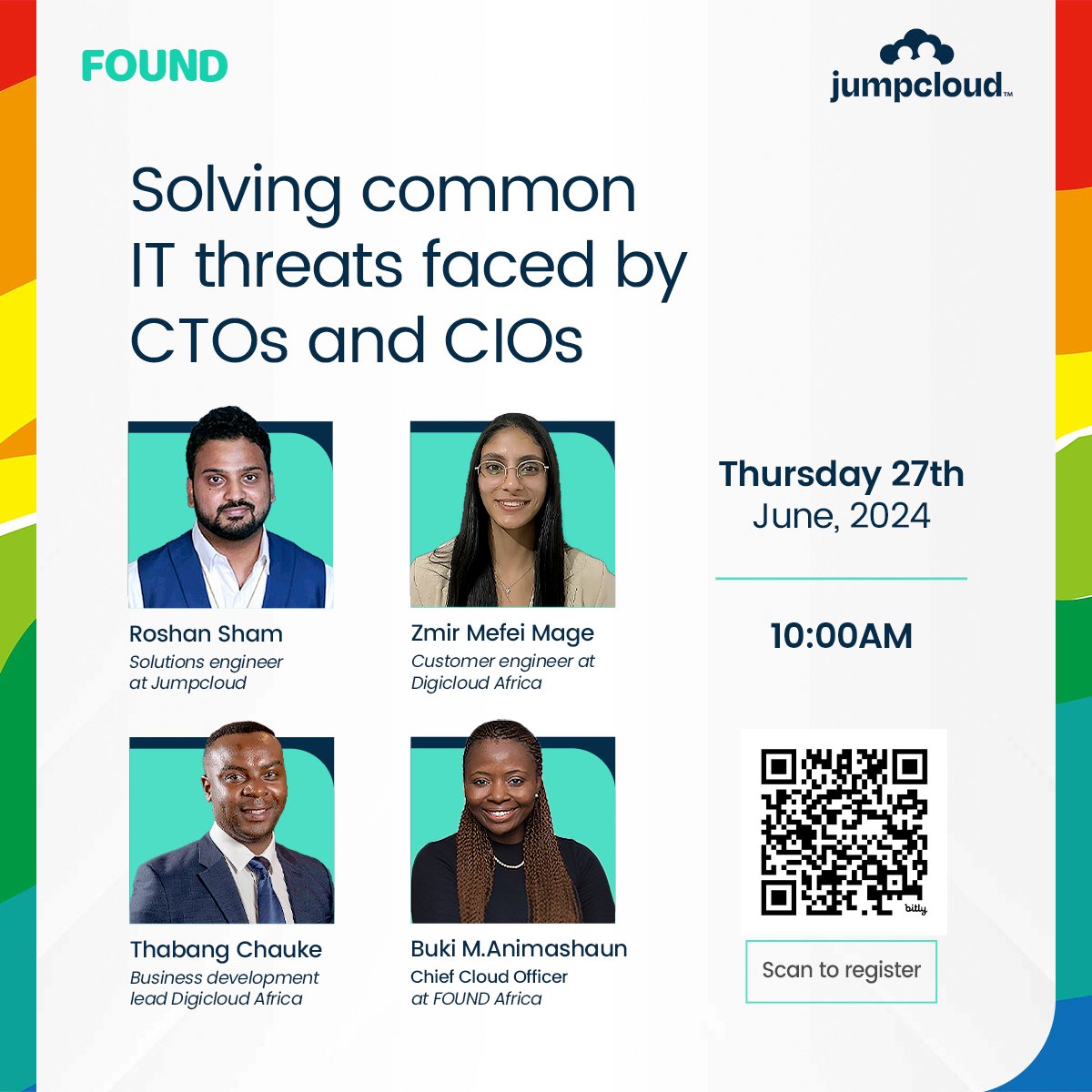 FoundNg's tweet photo. The software and hardware security challenges faced by tech professionals is real and we’ve collaborated with @JumpCloud to help solve these issues in the upcoming webinar.
Register using the QR code to learn new industry tactics and tools.
.
.
.
#FOUND #JumpCloud #fyp https://t.co/cr1UbzvfnI