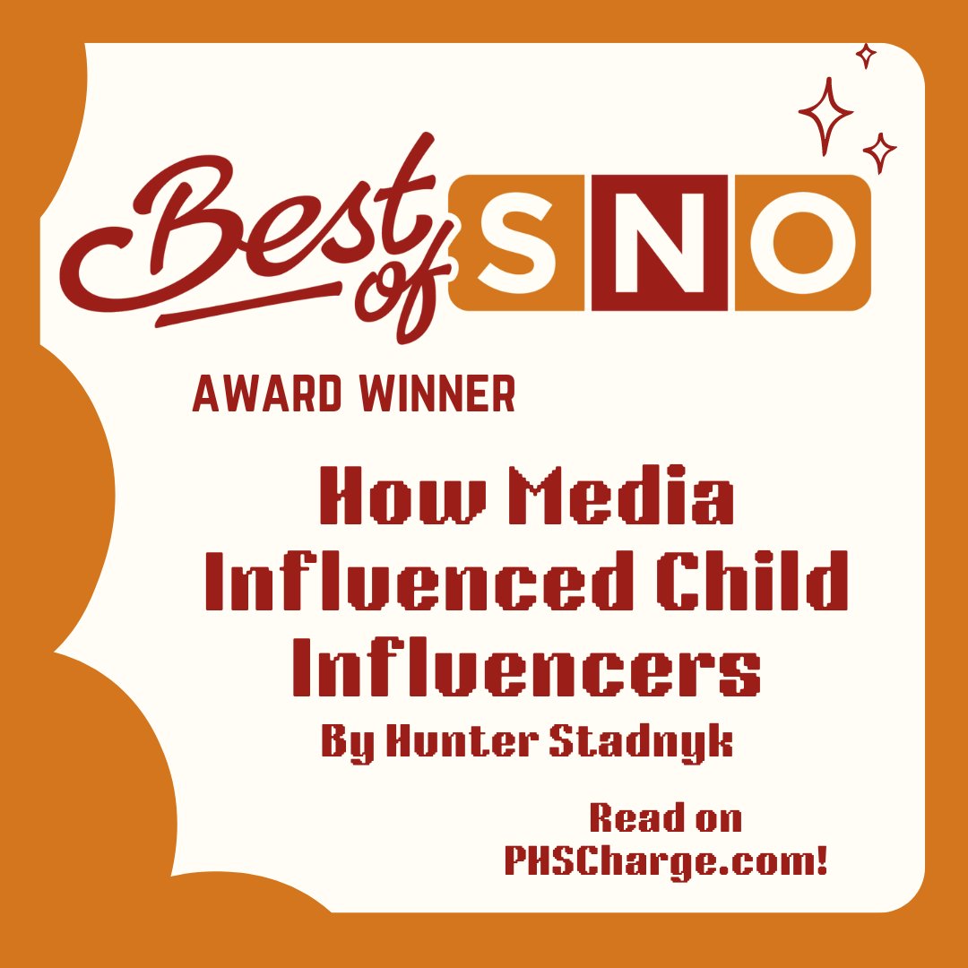 TheChargePHS's tweet photo. Congratulations to our Opinion Editor, Hunter Stadnyk, on winning a Best Of Sno award for his writing on how media influenced child influencers. Read more on  https://t.co/UhUembGjzi. https://t.co/YpLi74YHyV