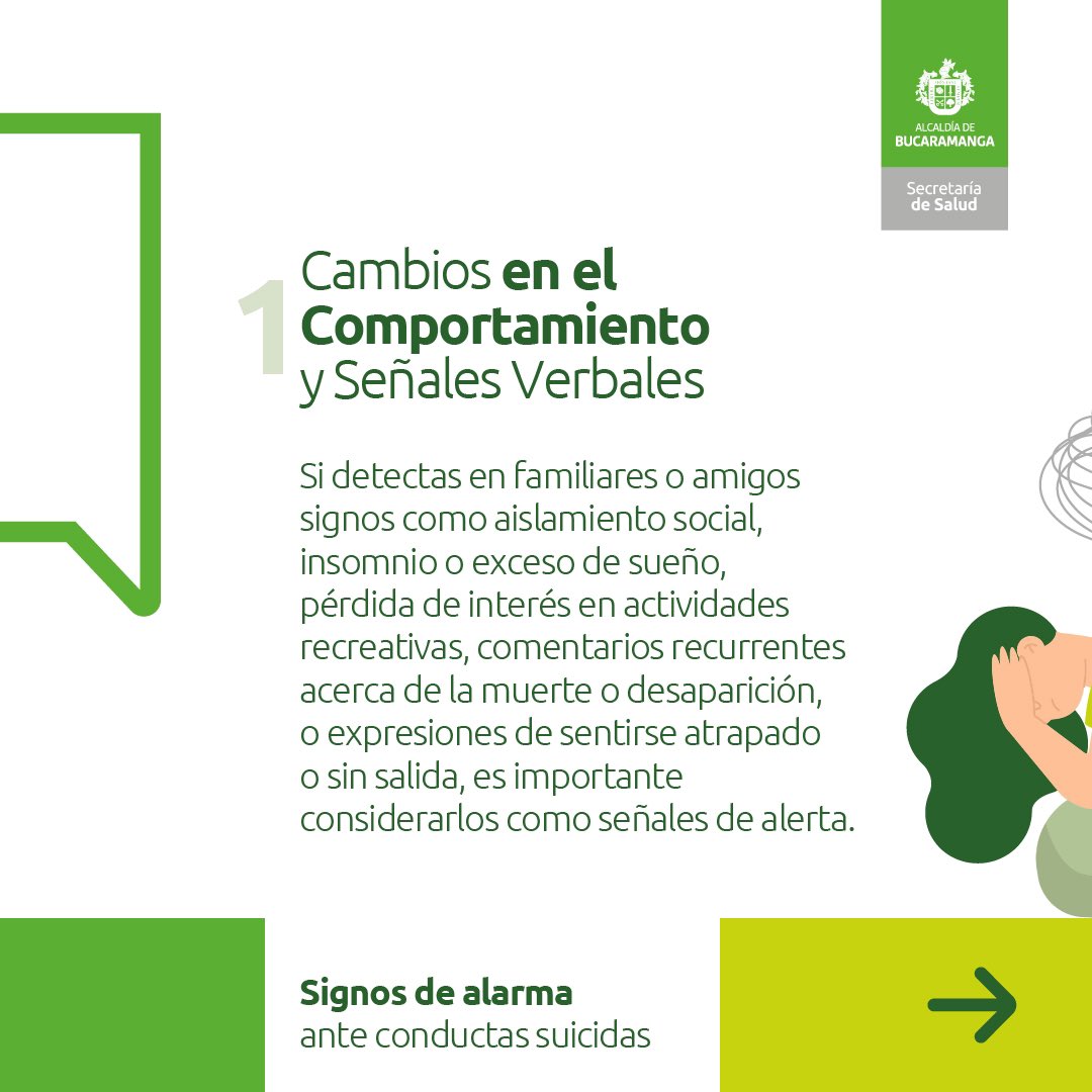 Salud_Bga's tweet photo. 🧠🚨 ¡Atentos a los signos de alarma!
✅Hoy les contamos los #SignosDeAlarma de conducta suicida. Reconocer estos signos puede #SalvarVidas. Juntos, promovemos una comunidad más consciente y solidaria.
#BGAvanza #PrevenciónDelSuicidio #saludsegura https://t.co/fyC7D3RfAa
