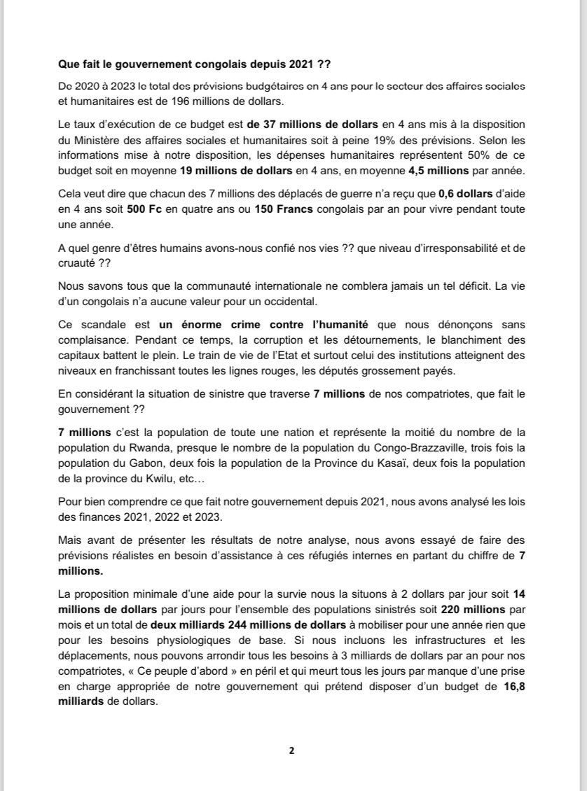 soniarolley's tweet photo. #RDC #Gouvernance : selon les calculs @odeprdc, l’Etat a accordé 150 CDF par an à chaque déplacé. Taux d’exécution du ministère des affaires sociales : 19%, l’un des taux les plus faibles quand toutes les autres institutions explosent leur budget. Charité bien ordonnée… https://t.co/23PTeVHPnt