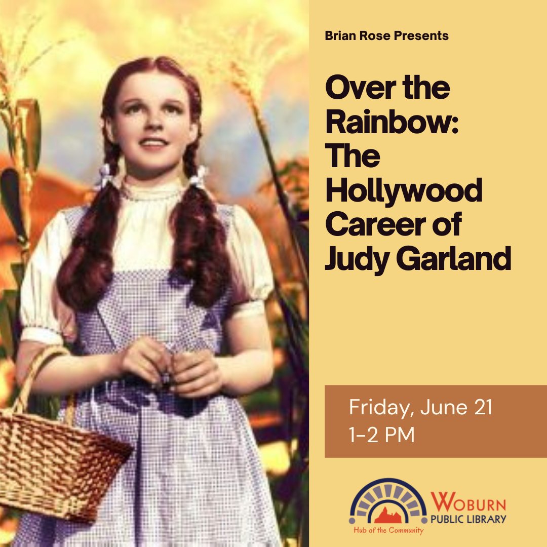 woburnlibrary's tweet image. Join us on Friday June 21st at 1pm! 🌈 #WoburnPublicLibrary #WoburnMA #JudyGarland