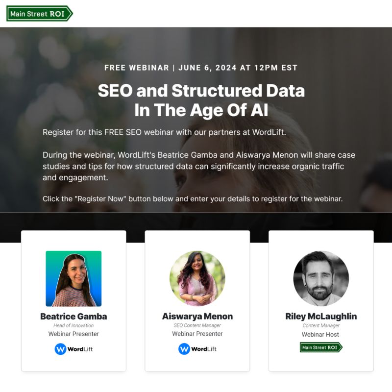 Beatrice Gamba (@geatricebi) on Twitter photo 🔥Join me and <a href="/aiswarya95M/">Aiswarya Menon</a> tomorrow 6pmCET/12pmEST on a free webinar. We will share knowlegde nuggets about SEO, structured data and AI. How to prompt for SEO and leverage AI for better content & more organic traffic.
👉Register: mainstreetroi.com/seo-structured… 🔥Join me and <a href="/aiswarya95M/">Aiswarya Menon</a> tomorrow 6pmCET/12pmEST on a free webinar. We will share knowlegde nuggets about SEO, structured data and AI. How to prompt for SEO and leverage AI for better content & more organic traffic.
👉Register: mainstreetroi.com/seo-structured…