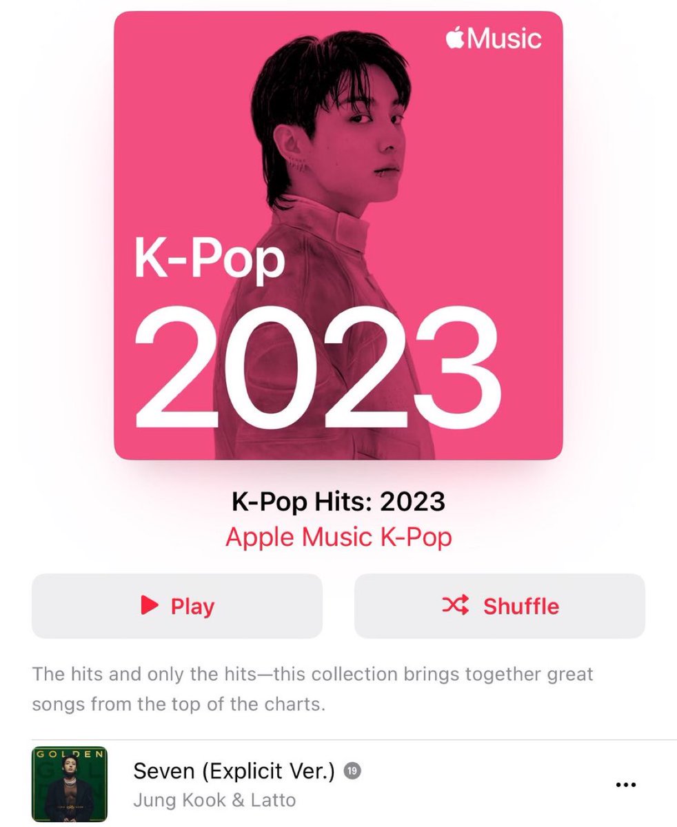 Mikro_Mxco's tweet photo. Jungkook apareció en la portada de la lista de reproducción "K-Pop Hits: 2023" de Apple Music con #Seven en el No1 

Es el único solista que aparece en la portada de la lista de reproducción año tras año durante la última década.

#WeLoveYouJungkook
#ARMYWillWaitForYou https://t.co/Ua3E4NKTcY