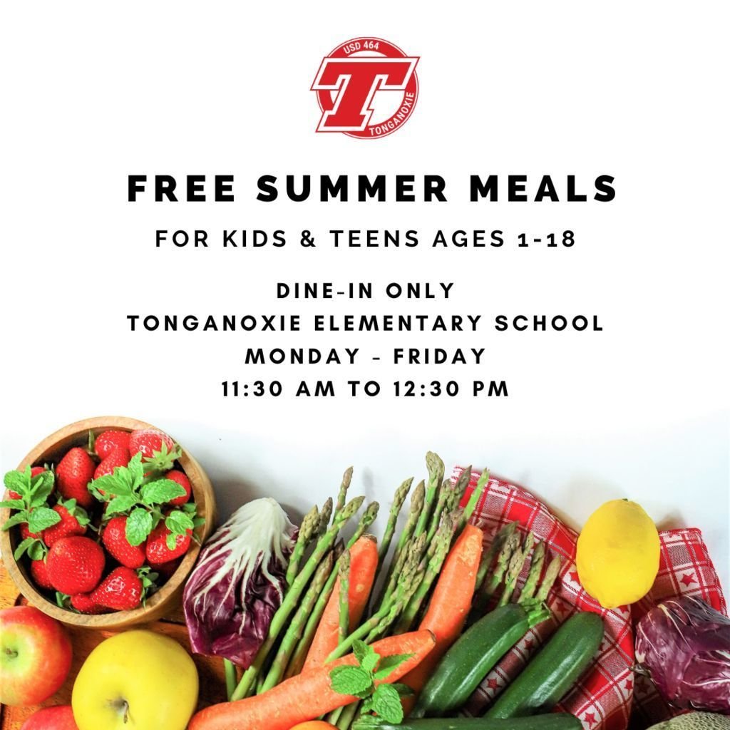 TongieNation's tweet photo. The Summer Food Program is well underway! Free lunch for children ages 1-18 is provided at Tonganoxie Elementary School from 11:30 to 12:30 Monday through Friday until July 19. #tongienation #usd464 https://t.co/FZisAMpNqQ