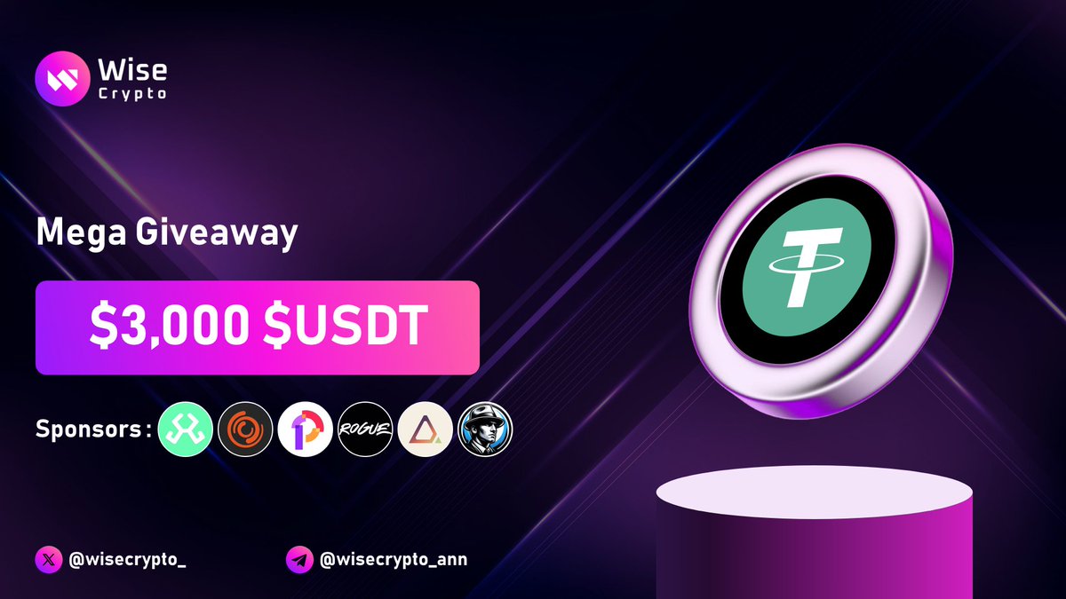 🥳 Wise Crypto Mega #Giveaway 7

🏆 Prize Pool - $3,000 $USDT

To Enter
✅ Like, RT &amp; Tag 3 Friends
✅ Complete #TaskOn taskon.xyz/campaign/detai…

Thanks to Our Sponsors: <a href="/BuildOnHybrid/">Hybrid</a>, <a href="/kangastarter/">Kangastarter</a>, <a href="/Ponder_One/">Ponder.One</a>, @RogueBlockchain, <a href="/VestateFund/">VESTATE</a> &amp; <a href="/Mafia_on_Base/">𝕭𝖆𝖘𝖊 𝕸𝖆𝖋𝖎𝖆 🛡️</a>

#Airdrop