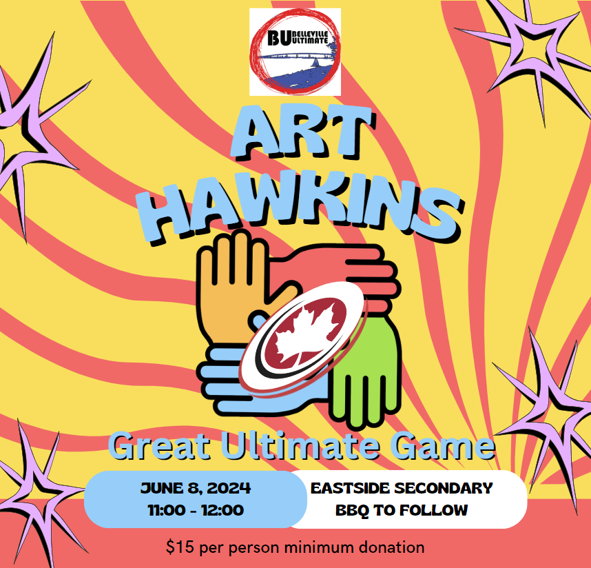 Ultimate_Buda's tweet photo. THIS WEEKEND is the Art Hawkins Great Canadian Ultimate Game!

Players of all ages and skill levels are welcome to come to Eastside Secondary School on Sat., June 8th for a fun pick-up style game or games from 11 - 12.

Register Here:
https://t.co/XIOACxqT4K https://t.co/Ip1Uz9sAIj