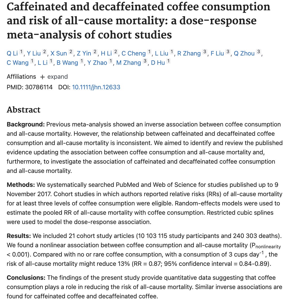 AlpacaAurelius's tweet photo. 3 cups of coffee a day associated with the lowest mortality rate and a 13% reduction in risk of all death

Drink up https://t.co/toLL0x50SC