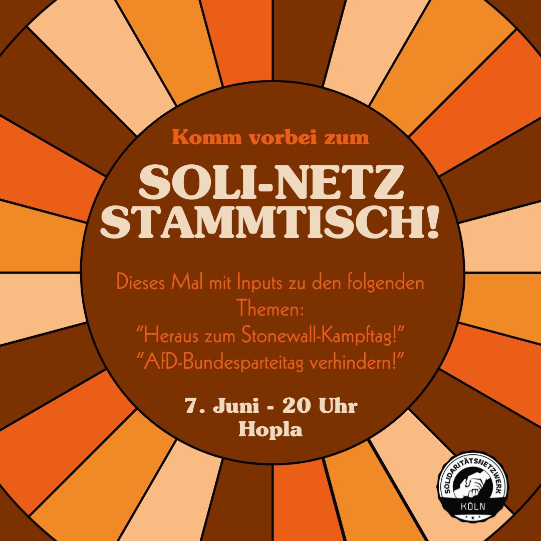 solinetzkoeln's tweet photo. Am Freitag ist es wieder soweit! Wir treffen uns für unseren Soli-Netz-Stammtisch. Komm gerne vorbei, lerne uns kennen und diskutiere mit uns. https://t.co/bk8CdnOZgW